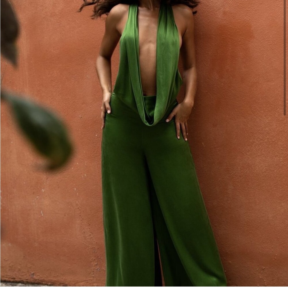 Rat & boa green silk Juliana jumpsuit